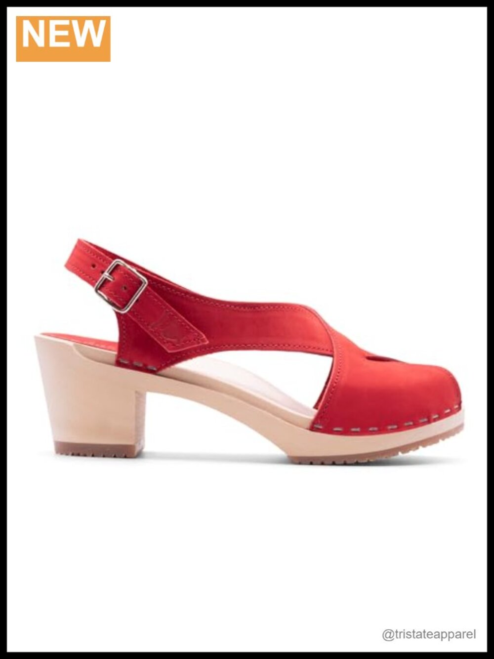 Handmade Swedish Wood Clogs High Heel Sandal Peep Toe Nubuck Leather